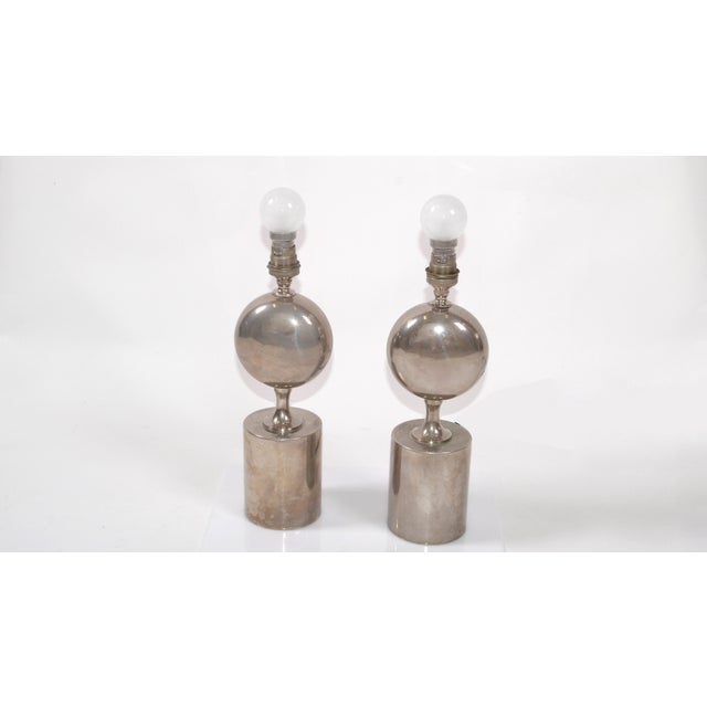 1960s Philippe Barbier Mid-Century Modern Chrome Table Lamps Maison Barbier, Pair For Sale - Image 5 of 8