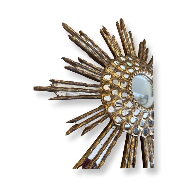 Antique Italian Gilded Wood Sunburst Mirror For Sale - Image 4 of 4