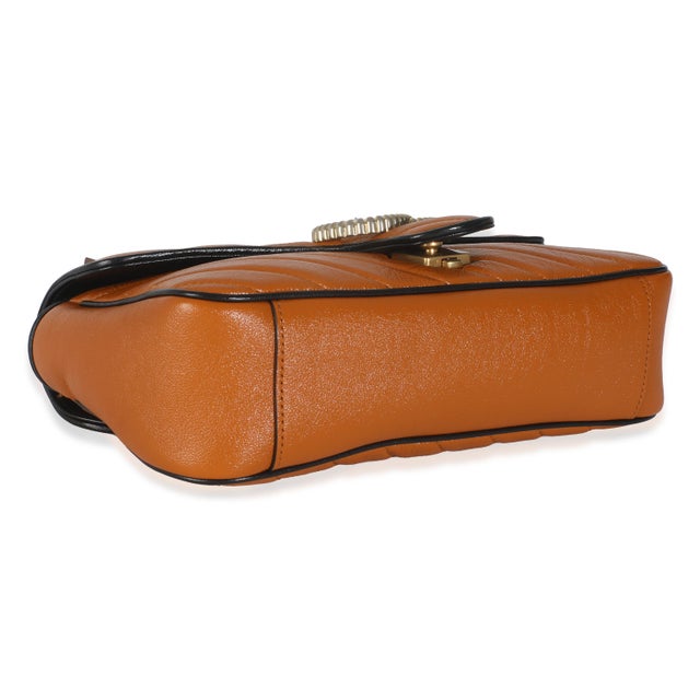 Gucci Cognac Calfskin Matelasse Diagonal Small Torchon GG Marmont ...