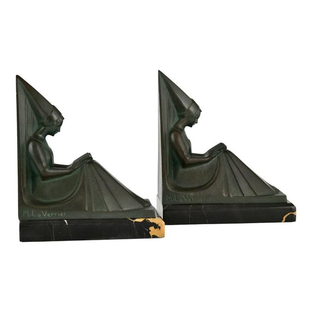 Black Art Deco Bookends with Reading Medieval Ladies by Max Le Verrier, 1930s, Set of 2 For Sale - Image 8 of 10