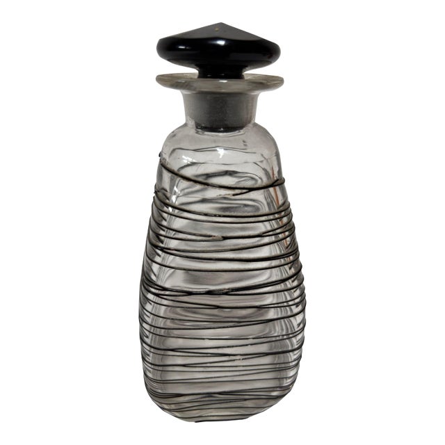 Frederick Carder for Steuben Glass Vanity Bottle Clear Crystal With Black 1920s For Sale