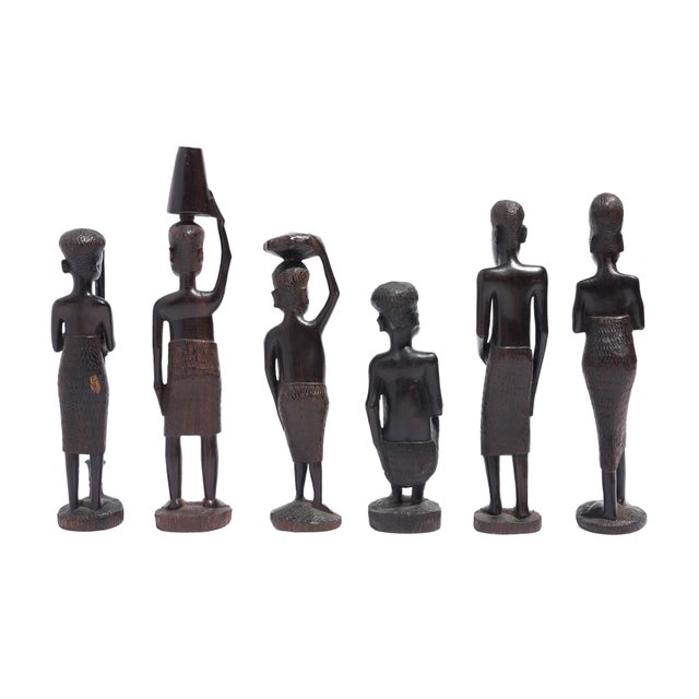 African Carved Kenyan Ebony Village Figures, Set of Six, 1950-70 For Sale - Image 3 of 15