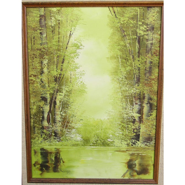 Immerse yourself in the tranquil beauty of this Vintage Oil Painting by renowned Texas artist Jo Ann Wright (1930 - 2017)....