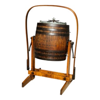 Antique Oaken Barrel Butter Churn on Tiger Maple Frame Showroom Quality For Sale