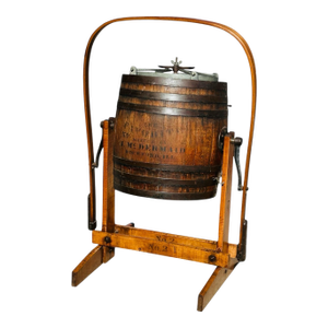 Antique Oaken Barrel Butter Churn on Tiger Maple Frame Showroom Quality