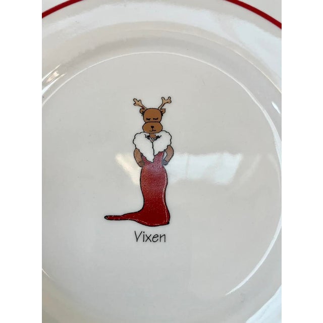 White 1980s Whimsical Christmas Holiday Reindeer Dinnerware Plates - Set of 8 For Sale - Image 8 of 11