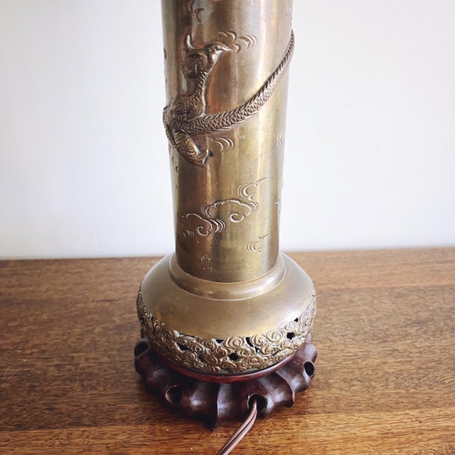 1960s Vintage Hong Kong Ornate Brass Dragon Lamp For Sale - Image 5 of 8