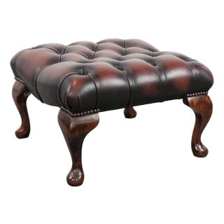 Dark Brown Chesterfield Footstool in Cowhide For Sale