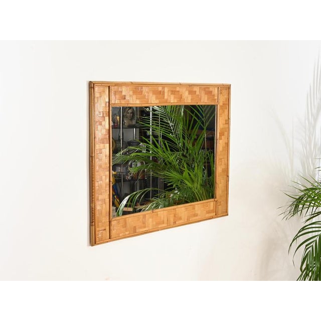 Large French Riviera Rectangular Mirror in Bamboo and Woven Rattan, Italy, 1960s For Sale - Image 6 of 13