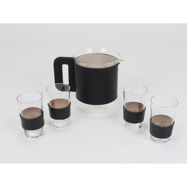 Black Leather Pitcher & Glasses by Carl Auböck, Austria, 1950s, Set of 5 For Sale - Image 10 of 13