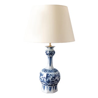 18th Century Dutch Delft Garlic Neck Chinoiserie Vase Table Lamp For Sale