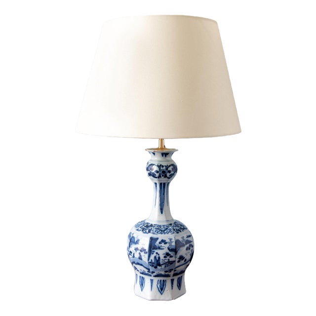 18th Century Dutch Delft Garlic Neck Chinoiserie Vase Table Lamp For Sale