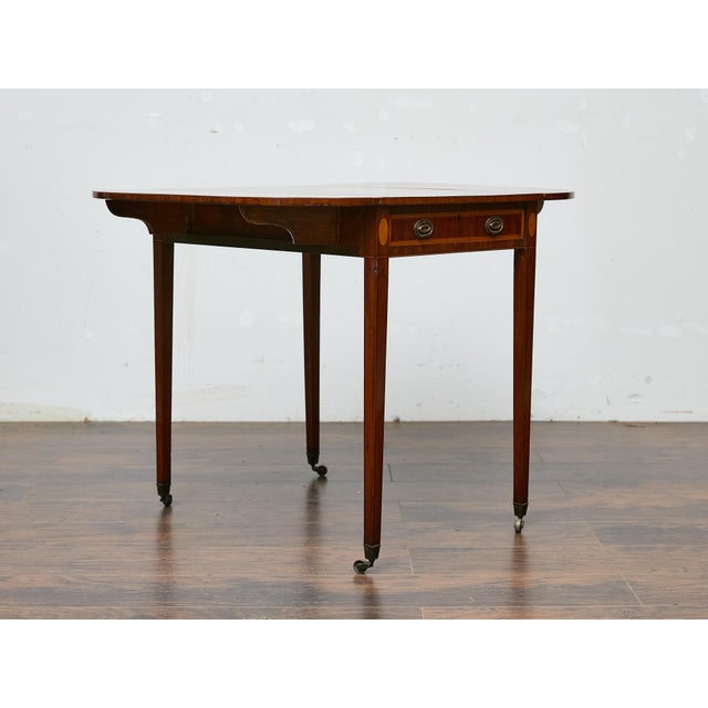 Early 19th Century Regency Mahogany Pembroke Table with Satinwood Inlay and Casters For Sale - Image 11 of 12