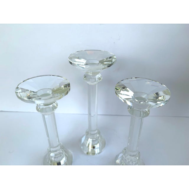 Contemporary Faceted Crystal Glass Candlesticks, Set of 3 For Sale - Image 10 of 10