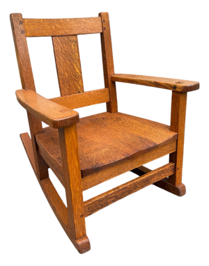 Signed Limbert Vintage Mission Oak Arts & Crafts Childs Rocking Chair