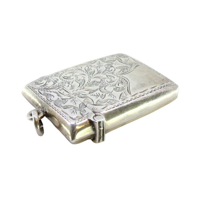 Silver Matchbox with Plant Motifs, Monogram Card and Hanging Ring For Sale - Image 9 of 9