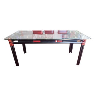 Vintage Table with Glass Top, 1980 For Sale