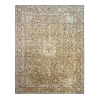 Antique Persian Tabriz Wool 10x13 Ivory, Brown & Tan Handmade Area Rug #9902389 For Sale