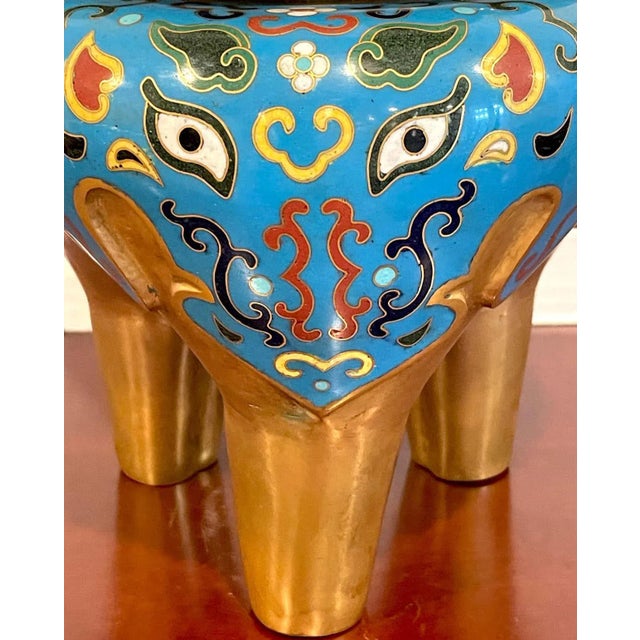 19th Century Chinese Archaic Style Cloisonné & Lacquer Elephant Motif Censor For Sale - Image 4 of 13