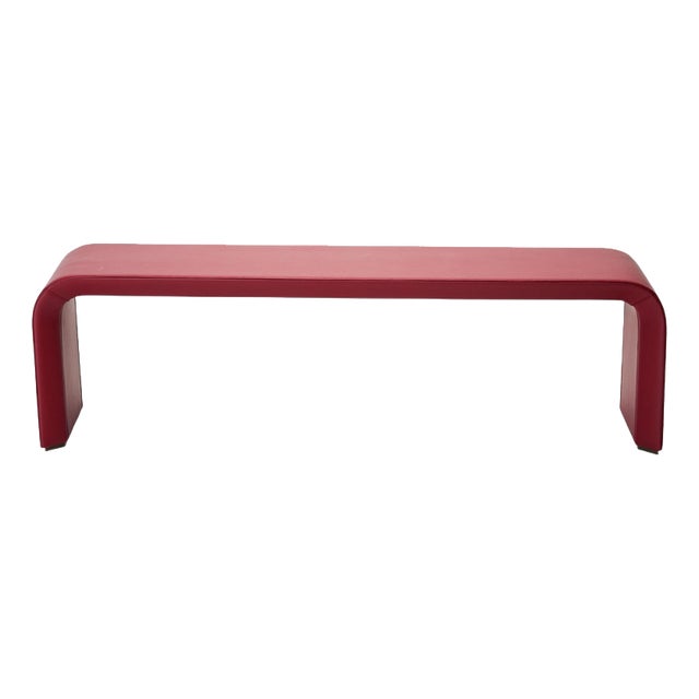 Rounded Burgundy Leather and Brass Base Bench by Reda Amalou Design For Sale