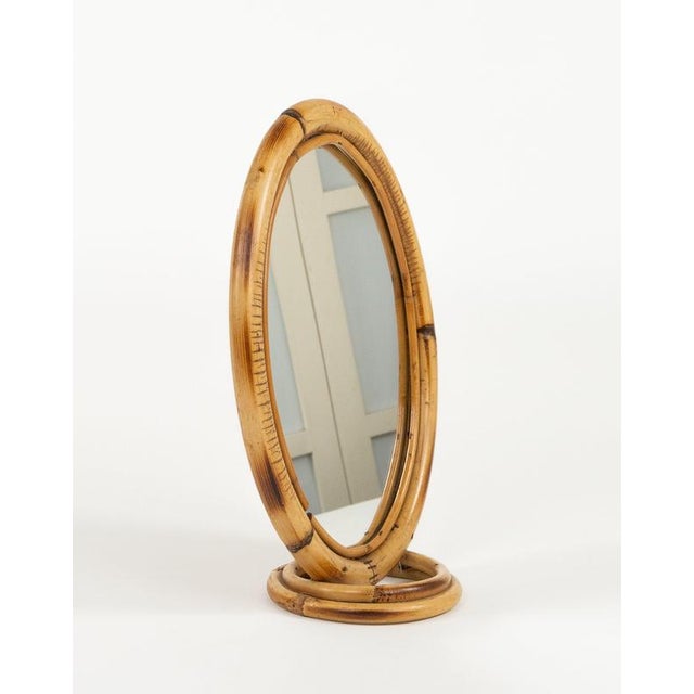 Mid-Century Oval Table Vanity Mirror in Bamboo and Rattan, Italy, 1970s For Sale - Image 8 of 13