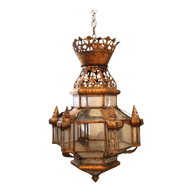 19th Century Spanish Antique Gilded Tole Lantern For Sale