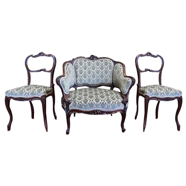 Louis Xv Bergere Style Armchair and Chairs, Set of 3 For Sale