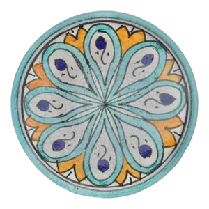 Antique Orange & Teal Andalusian-Patterned Ceramic Plate