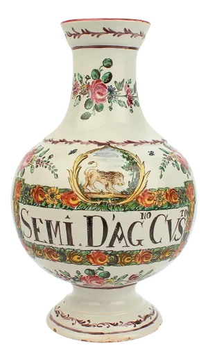 Antique Italian Faience Pottery Apothecary Semi D' Agnocasto Drug Jar or Albarello