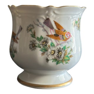 Vintage 1940s/1950s Lenwile Ardalt Imported Chinoiserie Hand Painted Birds and Flowers Porcelain Planter/Vase For Sale