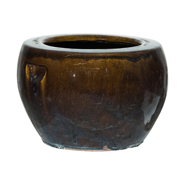 Vintage Chinese Brown and Blue Glazed Ceramic Planter with Rounded Form For Sale - Image 14 of 18