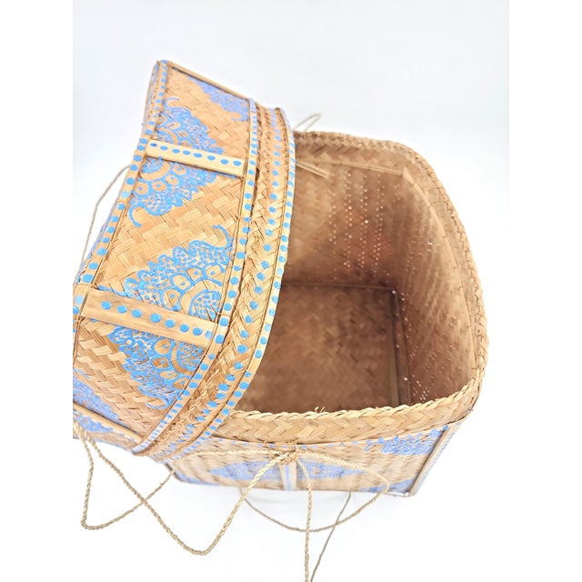 Wood Small Hand Painted Balinese Basket For Sale - Image 7 of 14