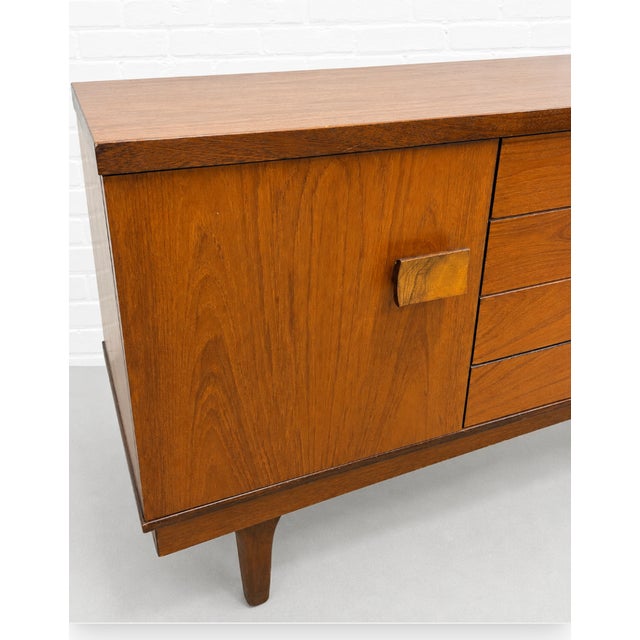 Extra Long Mid Century Modern Teak + Rosewood Credenza / Sideboard by Bath Cabinet Makers, Made in England, C. 1960's For Sale - Image 9 of 18