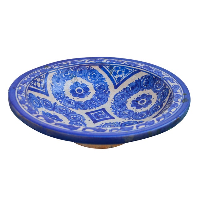 Moroccan Early 20th Century Blue Moorish-Patterned Ceramic Plate For Sale - Image 3 of 7
