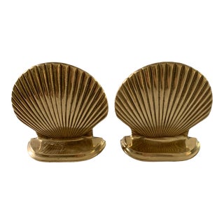 Vintage Windcurrent Collection Solid Brass Seashell Bookends - a Pair For Sale