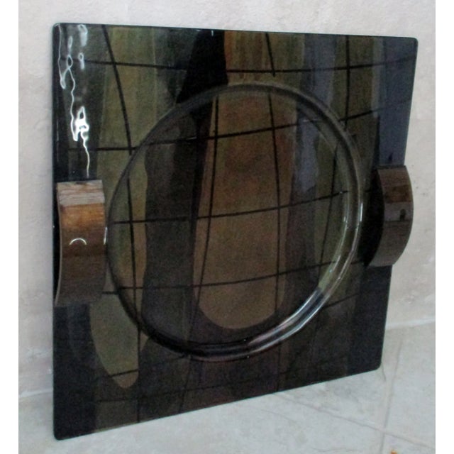 Vintage Artist Signed Studio Art Glass Gray, Green & Tan Square Platter For Sale - Image 9 of 9