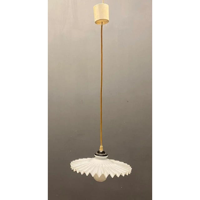 Opaline Pleated Glass Light Pendants, Set of 2 For Sale - Image 3 of 7