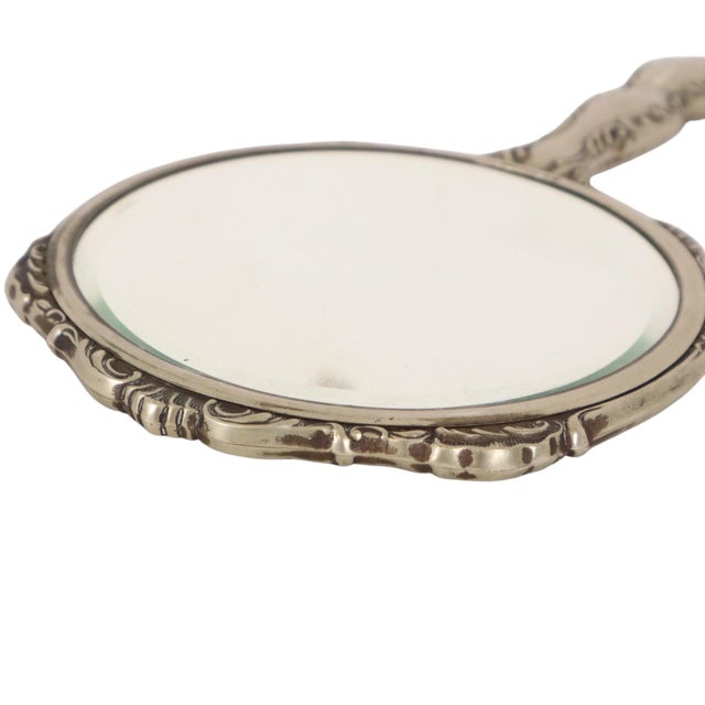 Art Nouveau Style Hand Mirror in White Metal, France, 1940s For Sale - Image 10 of 13