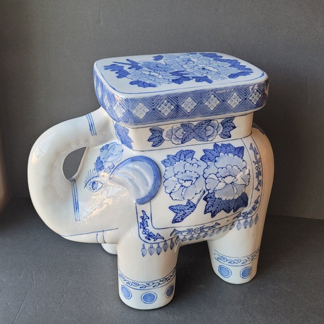 Vintage Large Blue and White Chinoiserie Elephant Plant