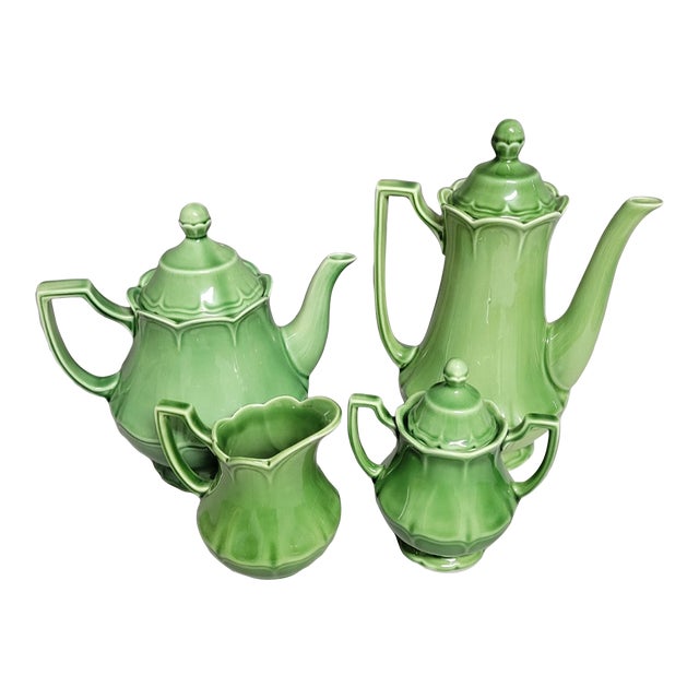 Vintage Johnson Brothers Jade Green Ironstone Coffee & Tea Service, 4-Piece Set, Mid-Century For Sale
