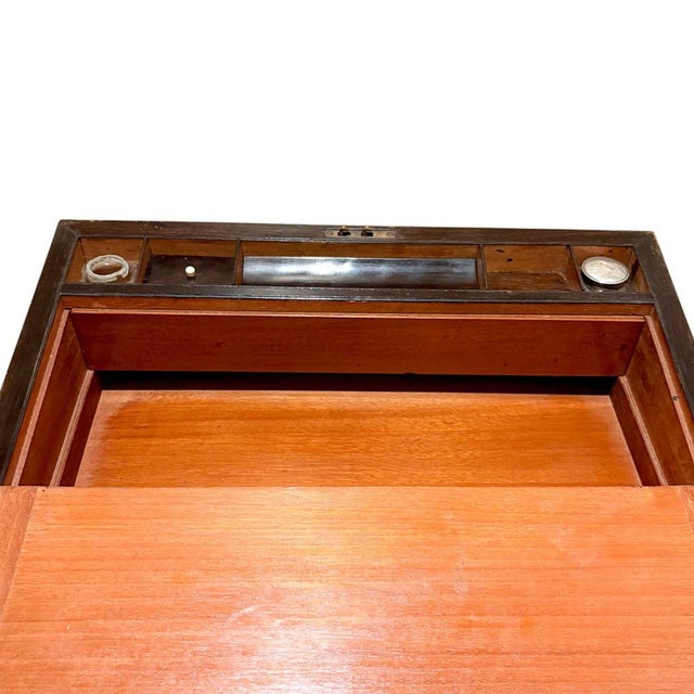 Victorian Brass Inlaid Mahogany Writing Slope with Secret Drawers For Sale - Image 13 of 18