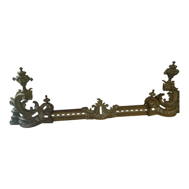 Vintage French Brass Adjustable Fireplace Fender For Sale