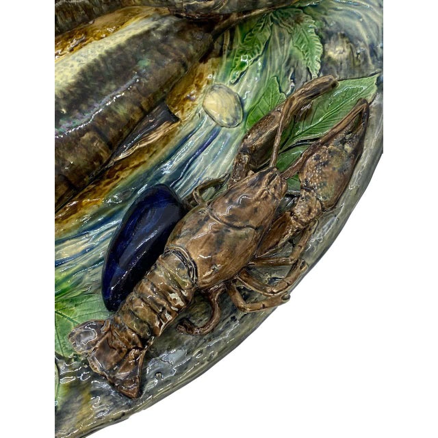 Green Large Palissy Ware Majolica Platter by Alfred Renoleau, French, Circa 1885 For Sale - Image 8 of 13