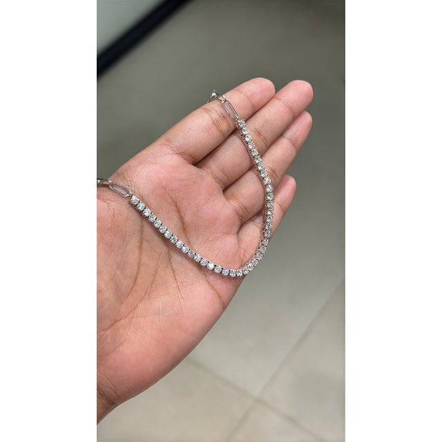 14k Gold 4.44 Carats Diamond Tennis Paperclip Chain Necklace by VRJewels For Sale In New York - Image 6 of 17