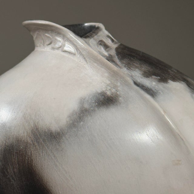 1970s Vintage Abstract Raku Fired Burnished Seed Pot With Carved Neck, Signed For Sale - Image 5 of 9