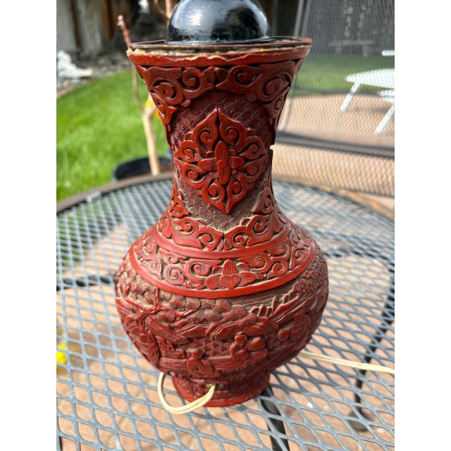 Mid 19th Century Antique Chinese Cinnabar Lamp For Sale - Image 5 of 7