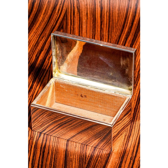 Gleaming Art Deco Engine Turned Striped Antique Sterling Silver Jewelry Trinket Desk Box For Sale - Image 9 of 15