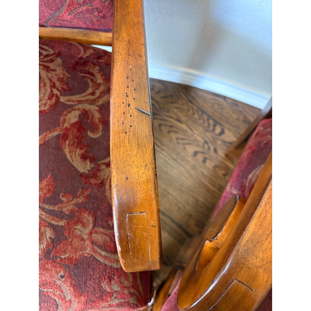 Powell Burgundy Tapestry Carved Wood Scroll-Arm Accent Chairs - Pair For Sale - Image 9 of 11