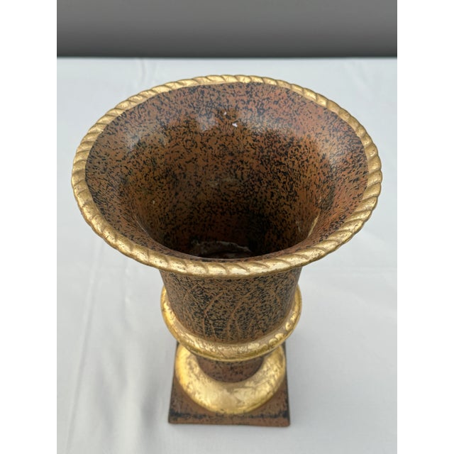 1960s Italian Hand-Painted Bronze & Gold Tortoise Shell Clay Pottery Urn For Sale - Image 4 of 10