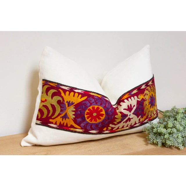 Persian Saida Antique Uzbek Suzani Linen Pillow For Sale - Image 3 of 7